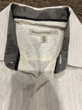 Pronto Uomo White Paisley Jacquard Shirt with Black Inner Contrast